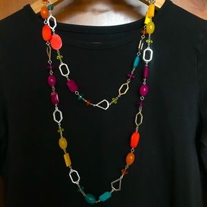 Multi-color bead and silver, double strand necklace